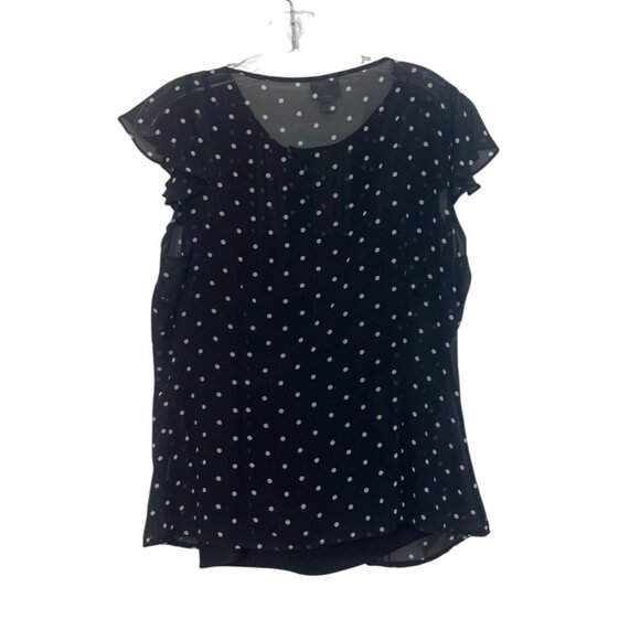 Worthington Polka Dot Ruffle Sleeve Blouse Womens Large Black White Sheer Lined - Picture 2 of 9